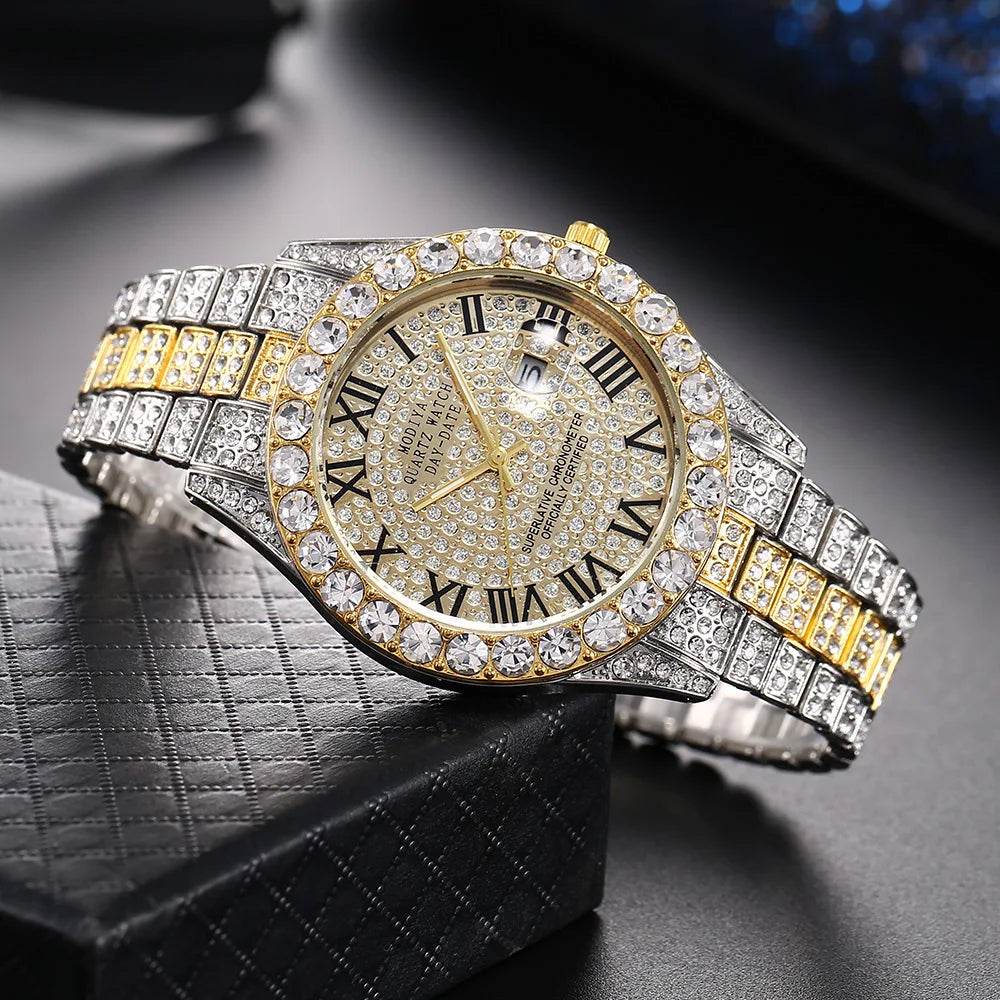 Luxury Golden Roman Numeral Men's Watch - Classic Steel Strap Business Timepiece