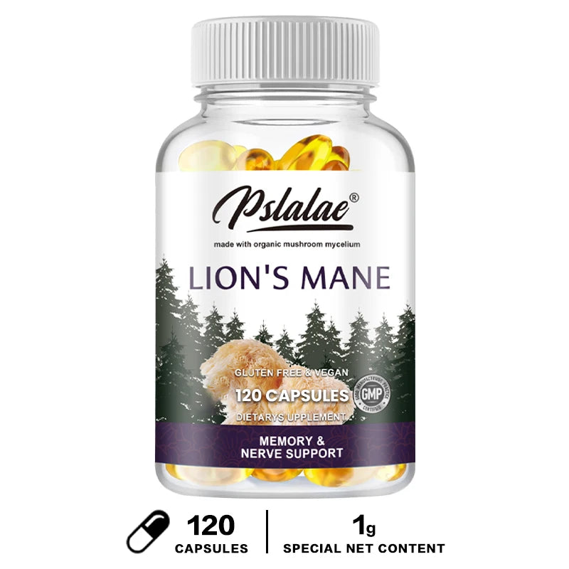 Premium Lion's Mane Capsules, Promotes Mental Clarity, Focus and Memory, Mushroom Supplement, Original Flavor Non-GMO