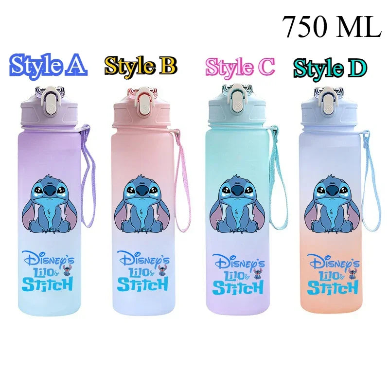 750Ml Disney Lilo Stitch Plastic Gradient Color Straw Water Cup Sport Water Bottle High Value Outdoor Large Capacity Camp Drink