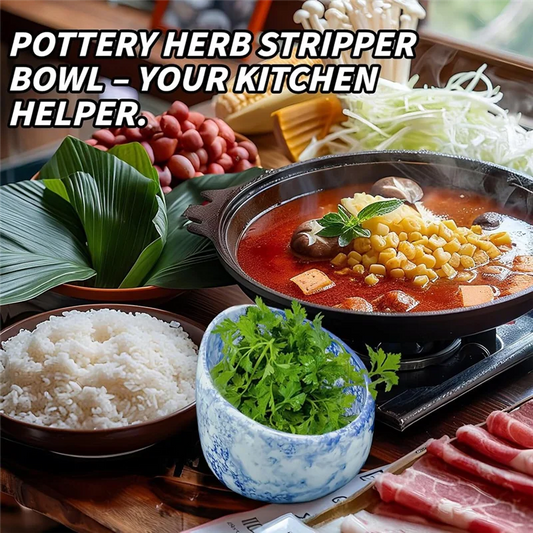 RALCA-Herb Stripper For Kitchen, Pottery Herb Stripper Bowl, Leaf Removal Tool For Herbs