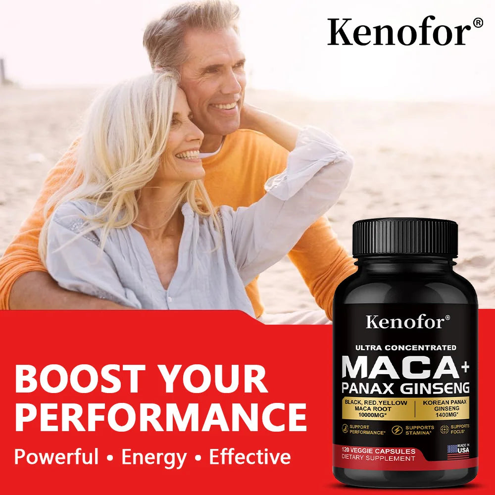 Organic Peruvian Maca Root Capsules - Black+Red+Yellow Blend for Energy & Performance, Vegan Non-GMO Supplement for Men & Women