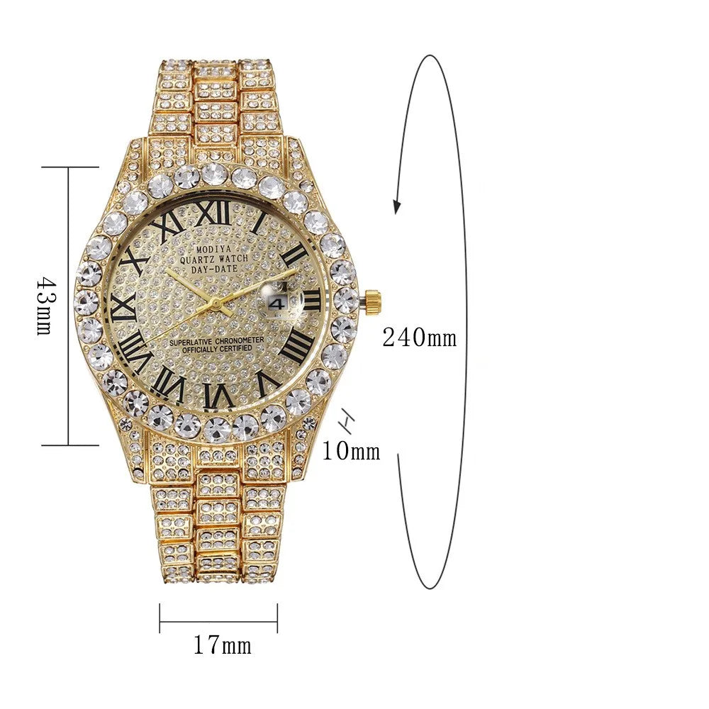 Luxury Golden Roman Numeral Men's Watch - Classic Steel Strap Business Timepiece