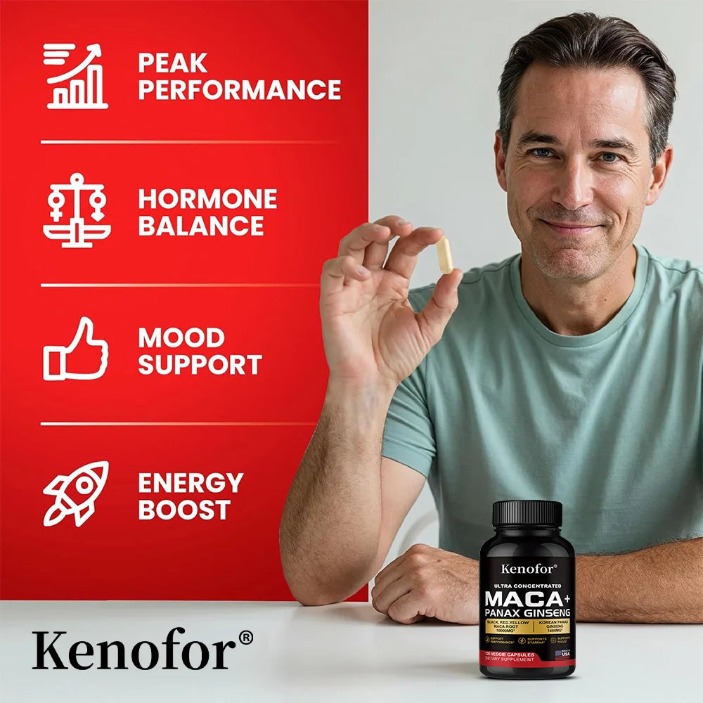 Organic Peruvian Maca Root Capsules - Black+Red+Yellow Blend for Energy & Performance, Vegan Non-GMO Supplement for Men & Women