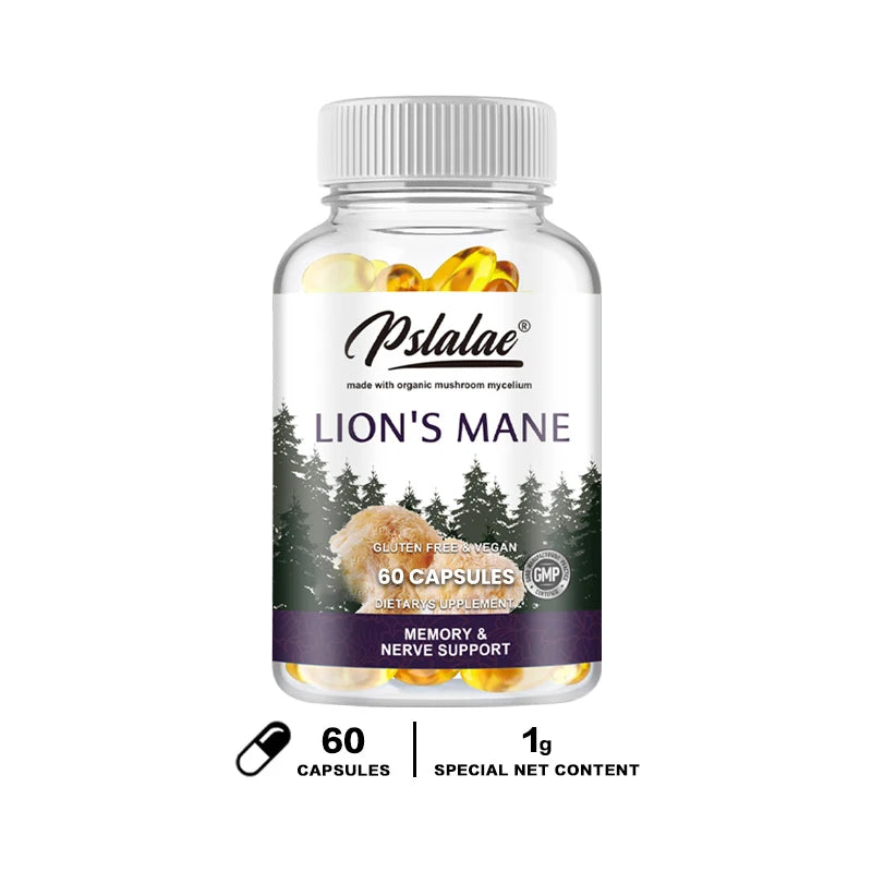 Premium Lion's Mane Capsules, Promotes Mental Clarity, Focus and Memory, Mushroom Supplement, Original Flavor Non-GMO