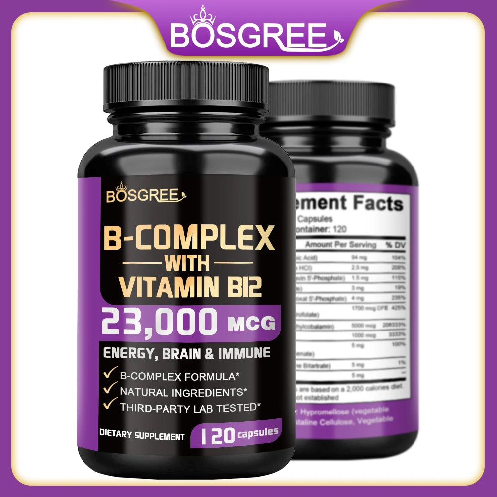 Vitamin B Complex Supplement, Vitamins B1,B2,B3,B5,B6,B9,B12,B16-Vitamin C,Inositol,Immune&Energy Metabolism,Brain&Heart Support
