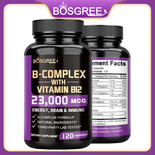 Vitamin B Complex Supplement, Vitamins B1,B2,B3,B5,B6,B9,B12,B16-Vitamin C,Inositol,Immune&Energy Metabolism,Brain&Heart Support