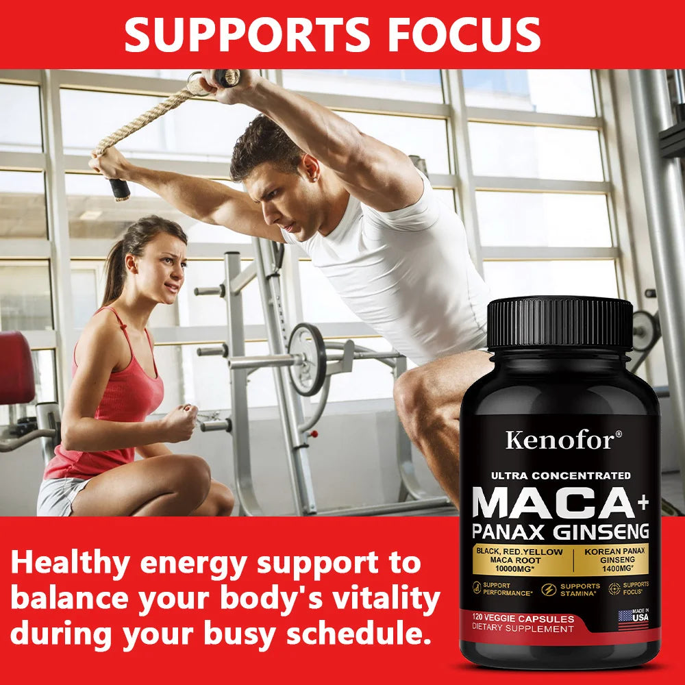 Organic Peruvian Maca Root Capsules - Black+Red+Yellow Blend for Energy & Performance, Vegan Non-GMO Supplement for Men & Women