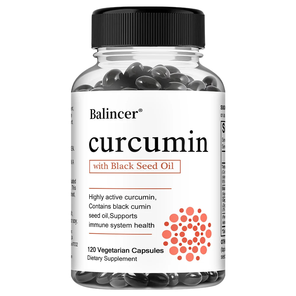 Turmeric Curcumin Capsules Supplement, with Black Seed Oil Extract, for Joint, Digestive & Immune Support, Brain Cognition