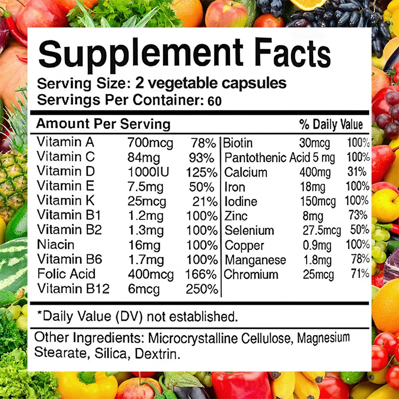 Women's Multivitamin - Overall Health and Immune Support, Bone, Heart, Muscle, Skin Health, Vitamins A, D, C, E, K, B1, B2, B12