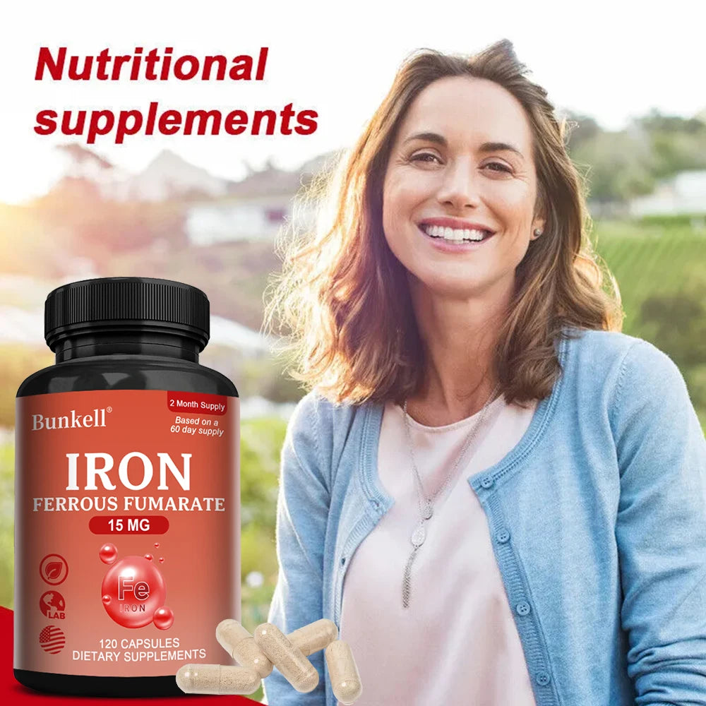 Iron Supplements - Help Maintain Healthy Immune System and Brain Health, Boost Energy Levels and Reduce Fatigue, Non-GMO