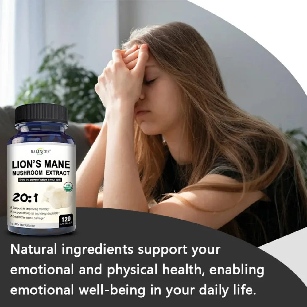 Lion's Mane Mushroom Capsules - Strengthens The Brain, Memory and Cognition, Improves Mood and Sleep Quality Supplements