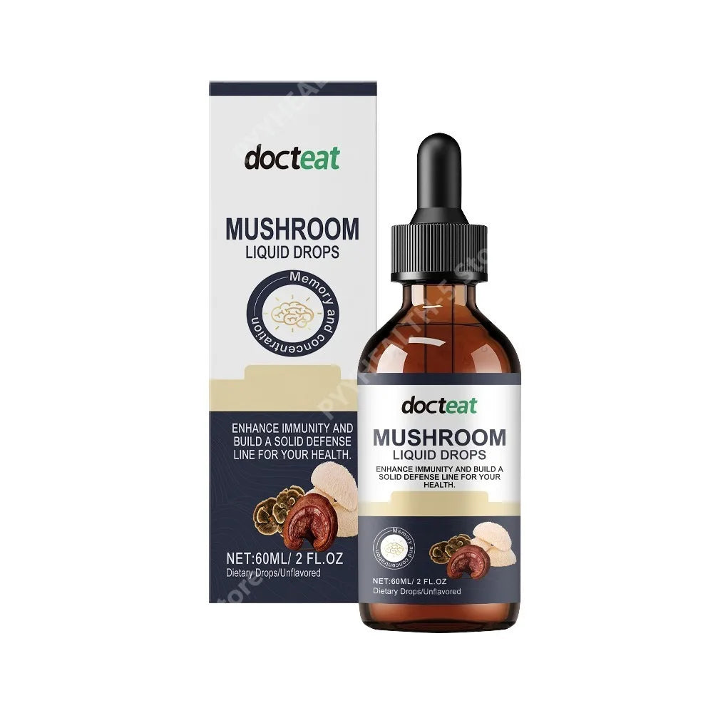 1000+mg Mushroom Liquid Drops 60ml with Lion's Mane Reishi Turkey Tail, Unflavored Herbal Blend for Daily Nutrition Support