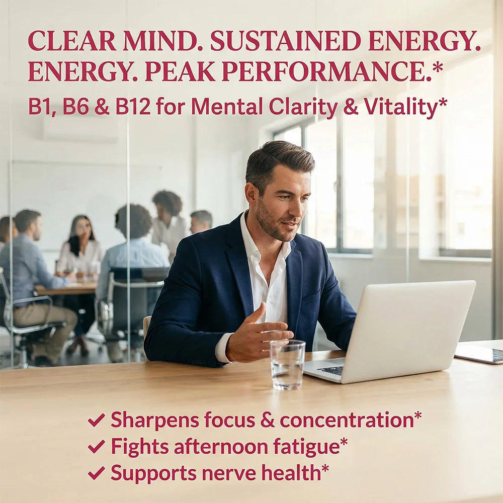 Vitamin B Complex Capsules - B1, B6, B12, Supports Energy Metabolism, Mood, Nervous System, Immune & Antioxidant Wellness