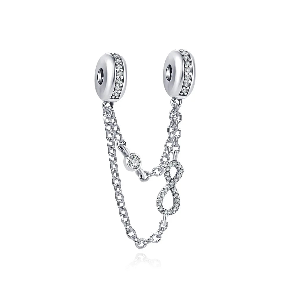New DIY Love Heart Forever Family Safety Chain Fit Original Women Bracelet Accessory Star Clip Bead Flower Charm Gift 925 Silver