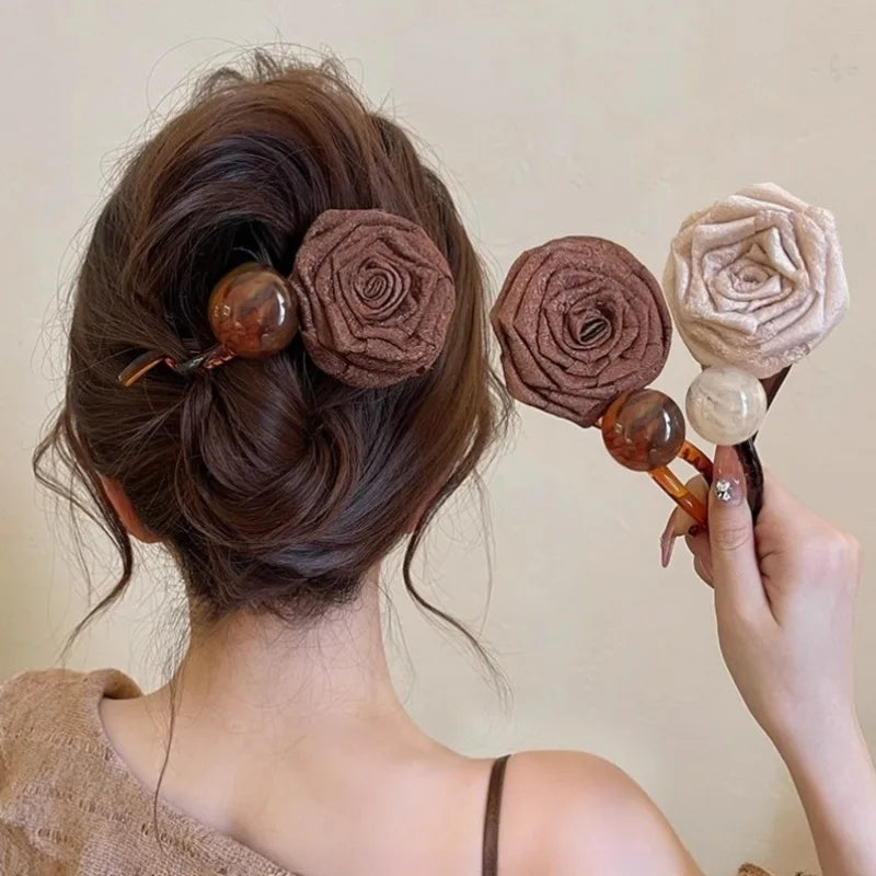 Vintage S Shape Plush Ball Dried Rose Hairpins For Women Ponytail Twist Hair Clips Fashion Shark Clip Barrettes Hair Accessories