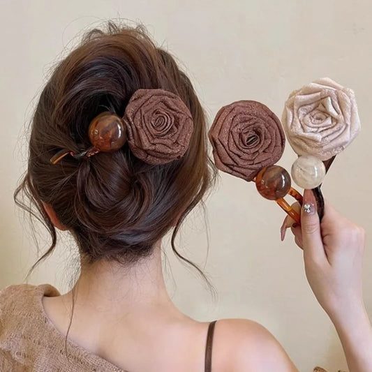 Vintage S Shape Plush Ball Dried Rose Hairpins For Women Ponytail Twist Hair Clips Fashion Shark Clip Barrettes Hair Accessories