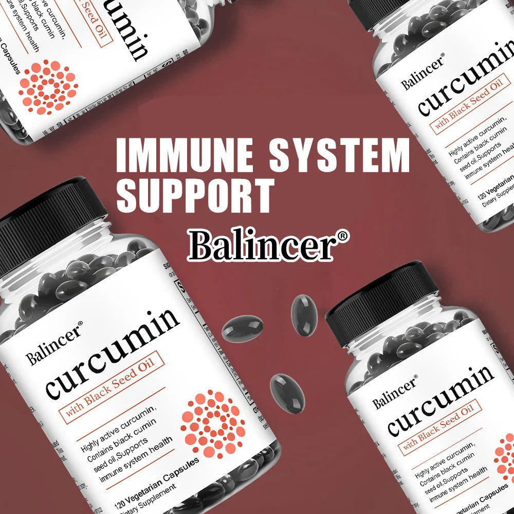 Turmeric Curcumin Capsules Supplement, with Black Seed Oil Extract, for Joint, Digestive & Immune Support, Brain Cognition