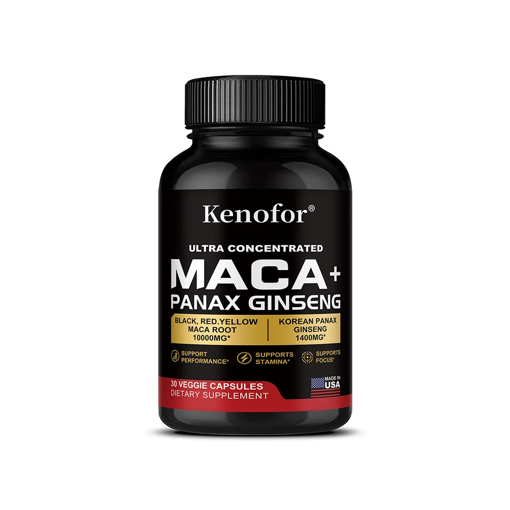 Organic Peruvian Maca Root Capsules - Black+Red+Yellow Blend for Energy & Performance, Vegan Non-GMO Supplement for Men & Women
