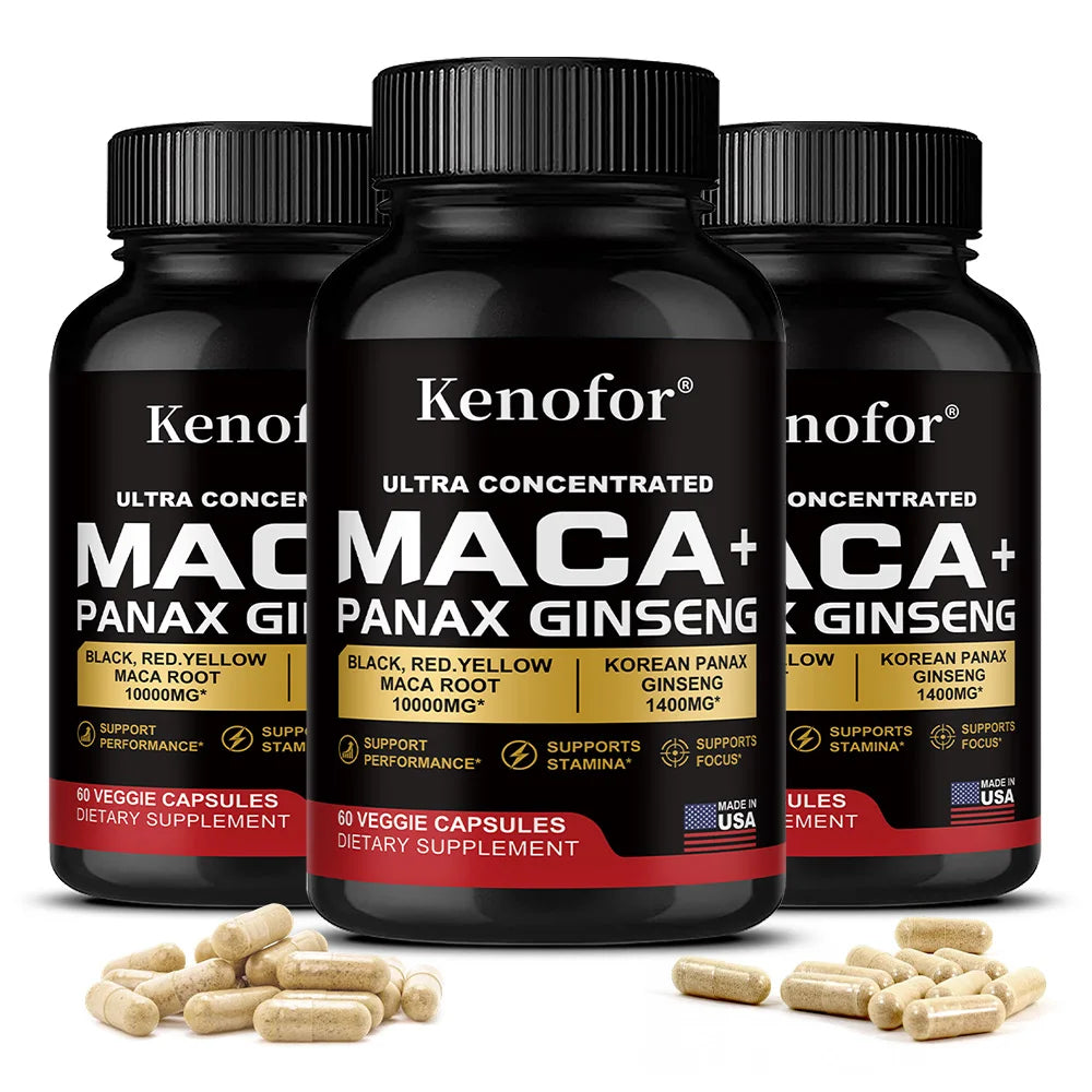 Organic Peruvian Maca Root Capsules - Black+Red+Yellow Blend for Energy & Performance, Vegan Non-GMO Supplement for Men & Women