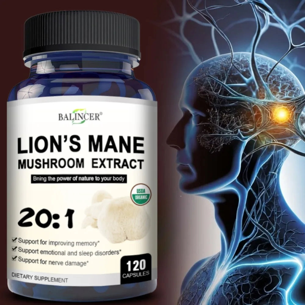 Lion's Mane Mushroom Capsules - Strengthens The Brain, Memory and Cognition, Improves Mood and Sleep Quality Supplements