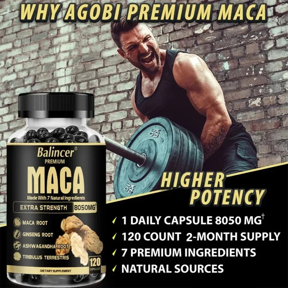 7in1 Premium Maca Root Capsules with Ashwagandha, Ginseng and More - Nergy, Performance and Mood Support