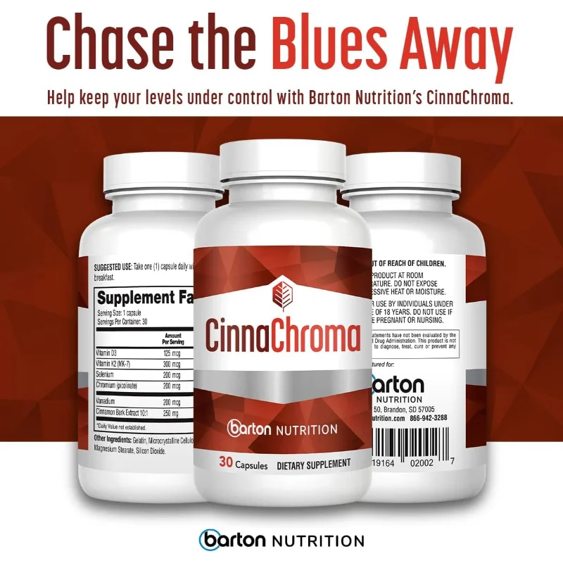 Cinnamon Bark Extract, Chromium Picolinate, and Vanadium Supplement, Supports Metabolic and Cardiovascular Health, 30 Capsules