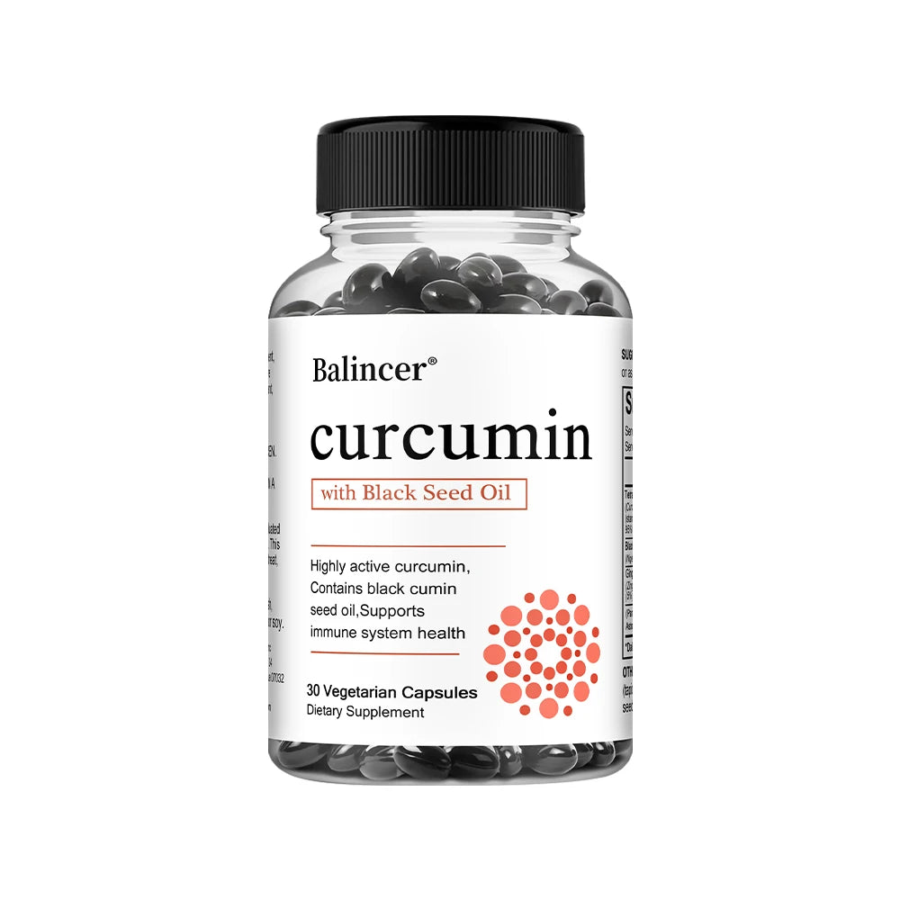 Turmeric Curcumin Capsules Supplement, with Black Seed Oil Extract, for Joint, Digestive & Immune Support, Brain Cognition