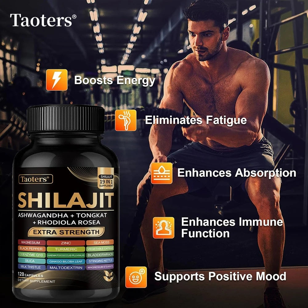 Shilajit Supplement with Sea Moss, Ashwagandha, Magnesium & Zinc - 19 IN 1 Organic Capsules,Plant-Based,Non-GMO