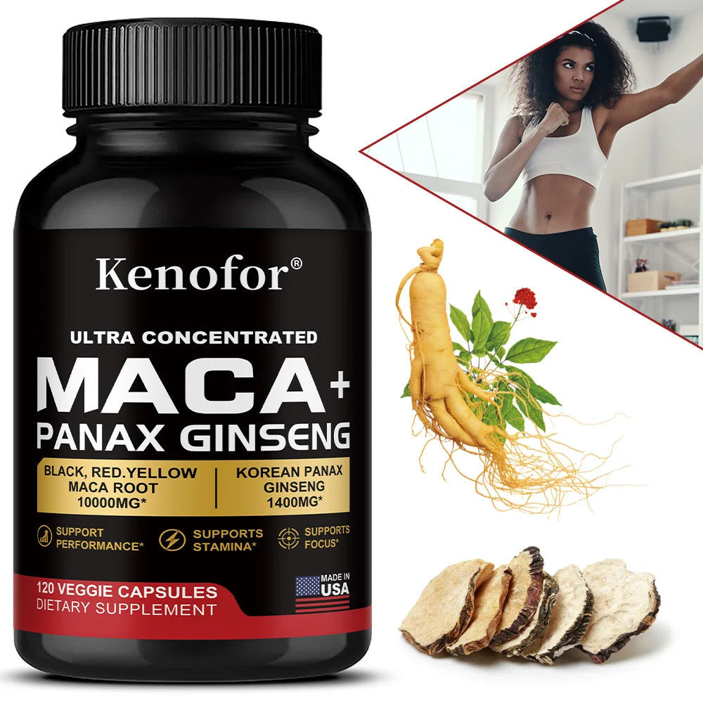 Organic Peruvian Maca Root Capsules - Black+Red+Yellow Blend for Energy & Performance, Vegan Non-GMO Supplement for Men & Women