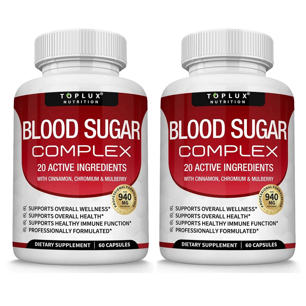 Blood Sugar Complex Supplement - Supports Healthy Blood Sugar Levels Already Within Normal Range With Cinnamon - 60 Capsules