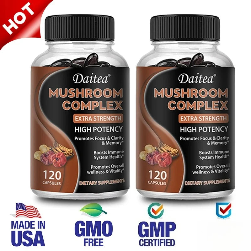 Strength Brazil Mushroom Capsules -Lions Mane Cordyceps Reishi - Brain Supplement for Memory and Focus Relief Stress Better Mood