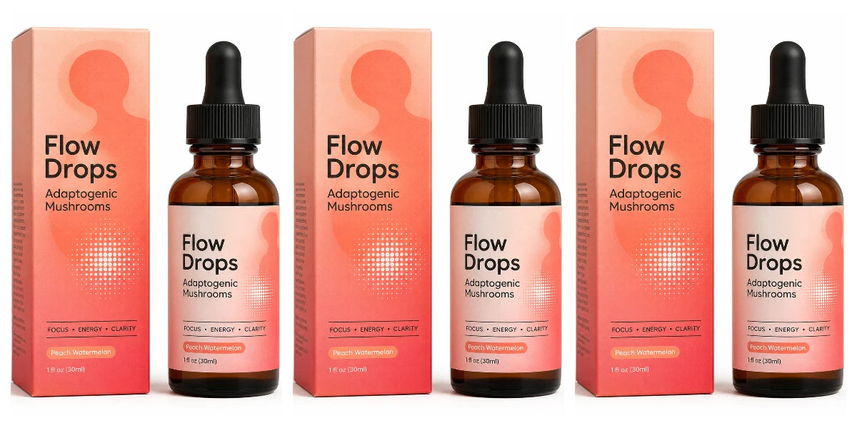 Mushroom Supplement Drops 30ml, Lion's Mane Cordyceps Reishi Chaga Turkey Tail, Energy & Focus Support, Peach Watermelon, Adults