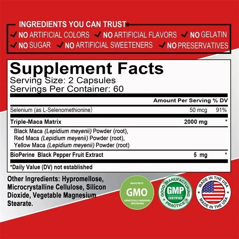 Maca Root Supplement - Builds Muscle and Strength, Maximize Vitality and Performance