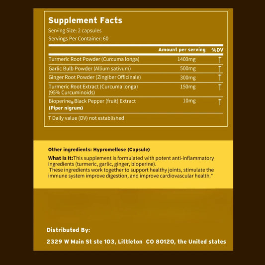 4-in-1 Turmeric Ginger Supplement - with Garlic Curcumin Black Pepper - Joints, Immune Support, Improves Digestion