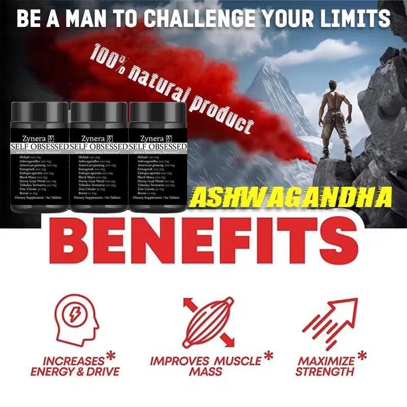 Ashwagandha Shilajit Maca Tablet Pen-is  Supplement Anti-oxidation, Immunity,E-rection Capsules for Men