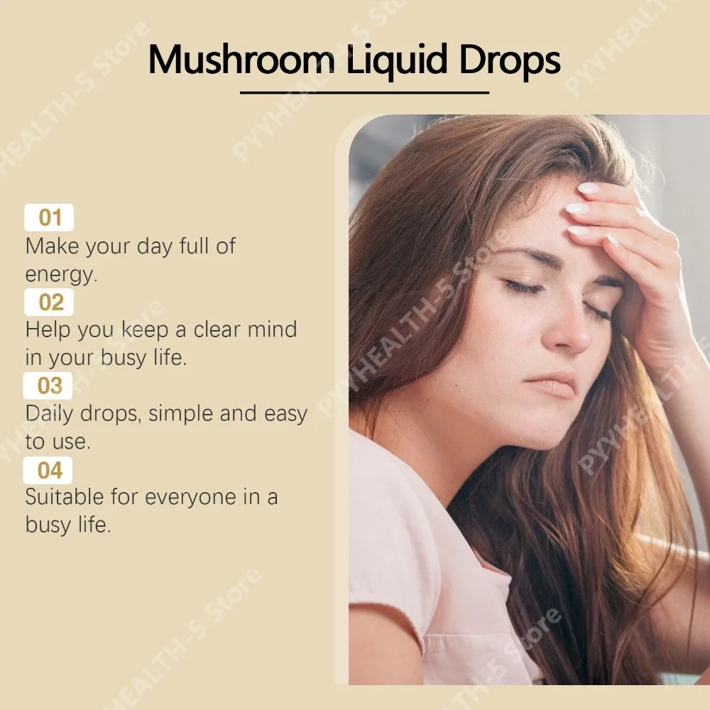 1000+mg Mushroom Liquid Drops 60ml with Lion's Mane Reishi Turkey Tail, Unflavored Herbal Blend for Daily Nutrition Support