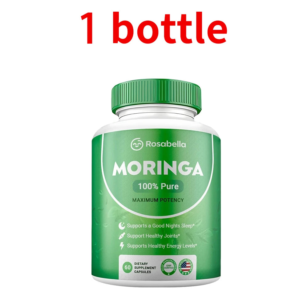 Moringa Capsules - Pure Moringa Powder, Energy, Skin, Immune & Gut Health, Natural Green Superfood Supplement - 60 Count