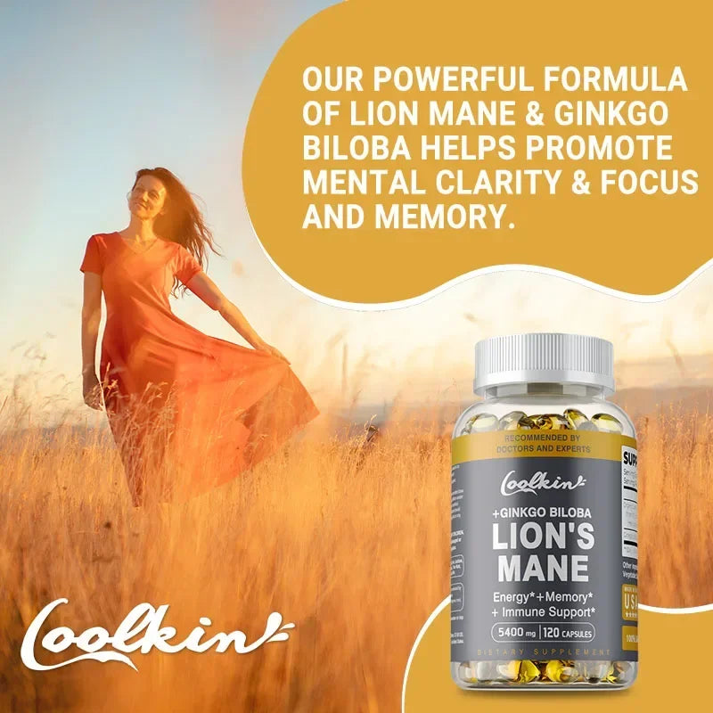 Lion's Mane Mushroom Capsules - Benefits Brain and Memory, Boosts Immunity, Boosts Energy, Improves Mood and Stress