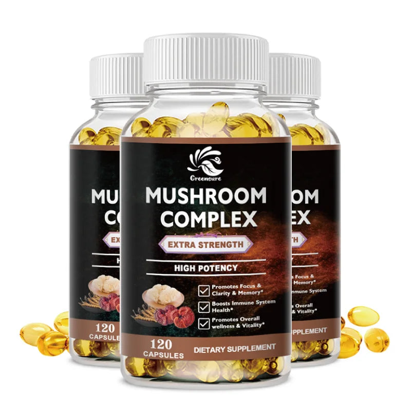 Lion Mane Cordyceps Mushroom Complex Supplement for Nootropic Brain Memory & Focus Immune & Stress Relief
