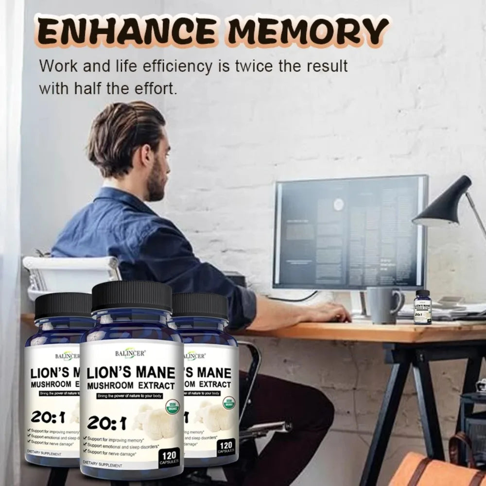 Lion's Mane Mushroom Capsules - Strengthens The Brain, Memory and Cognition, Improves Mood and Sleep Quality Supplements