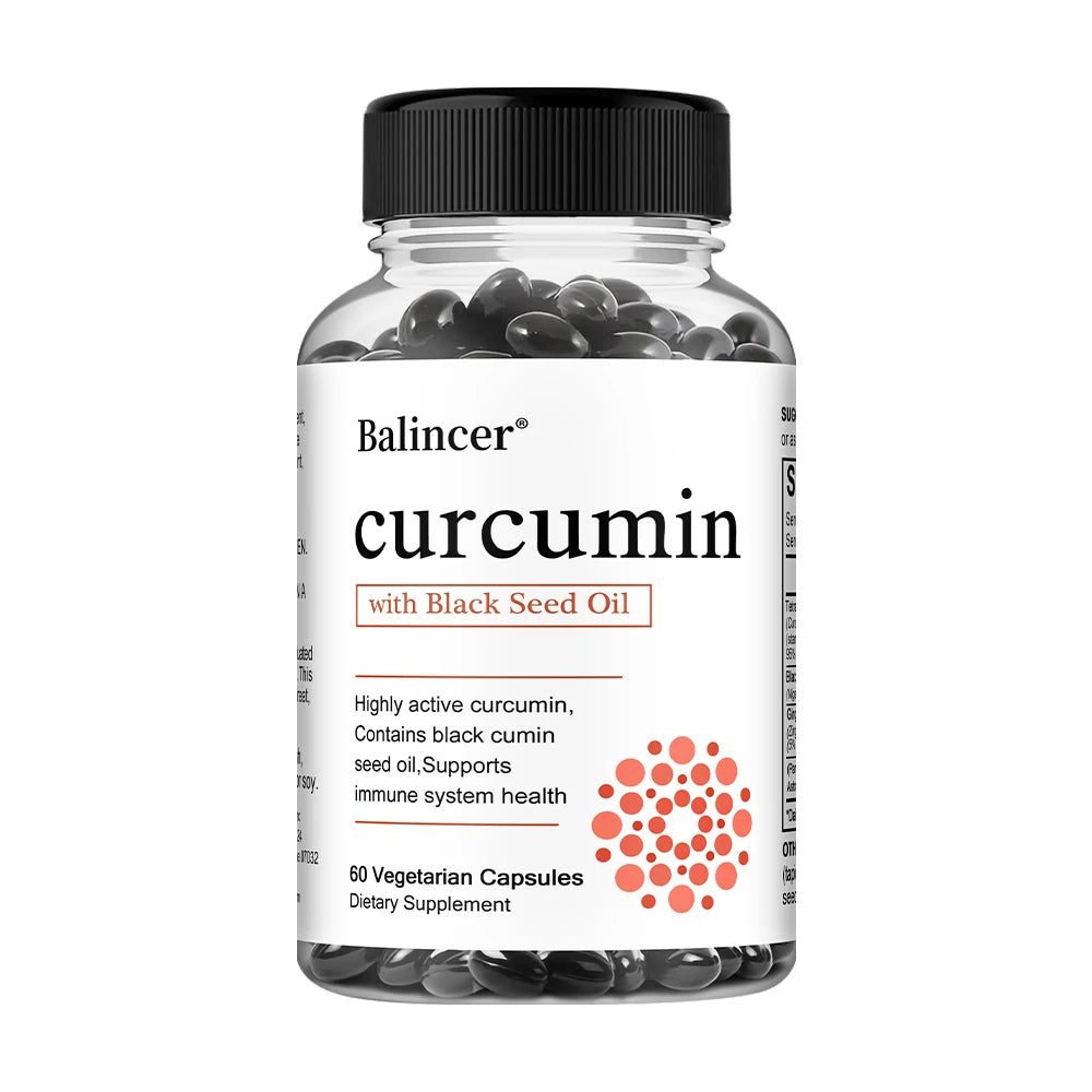 Turmeric Curcumin Capsules Supplement, with Black Seed Oil Extract, for Joint, Digestive & Immune Support, Brain Cognition