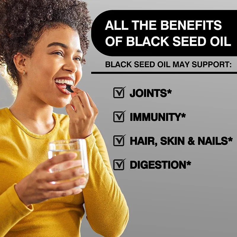 Black Seed Oil - Supports Immune, Joint, Digestive, Hair, Skin Health - Non-GMO, Gluten Free Supplement