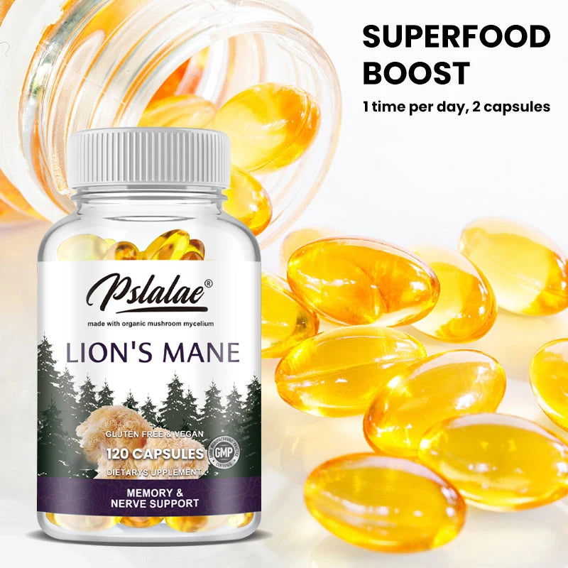 Premium Lion's Mane Capsules, Promotes Mental Clarity, Focus and Memory, Mushroom Supplement, Original Flavor Non-GMO
