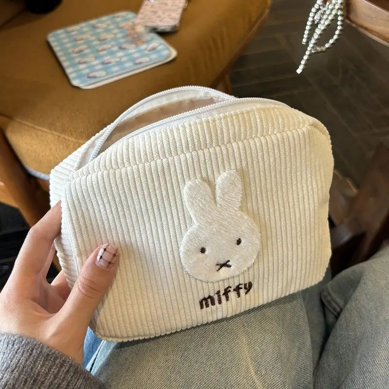 Cartoon Miffy Rabbit Corduroy Cosmetic Bag Cute Miffy Large-capacity Storage Bags Portable Storage Handbag Pen Bag Coin Purse