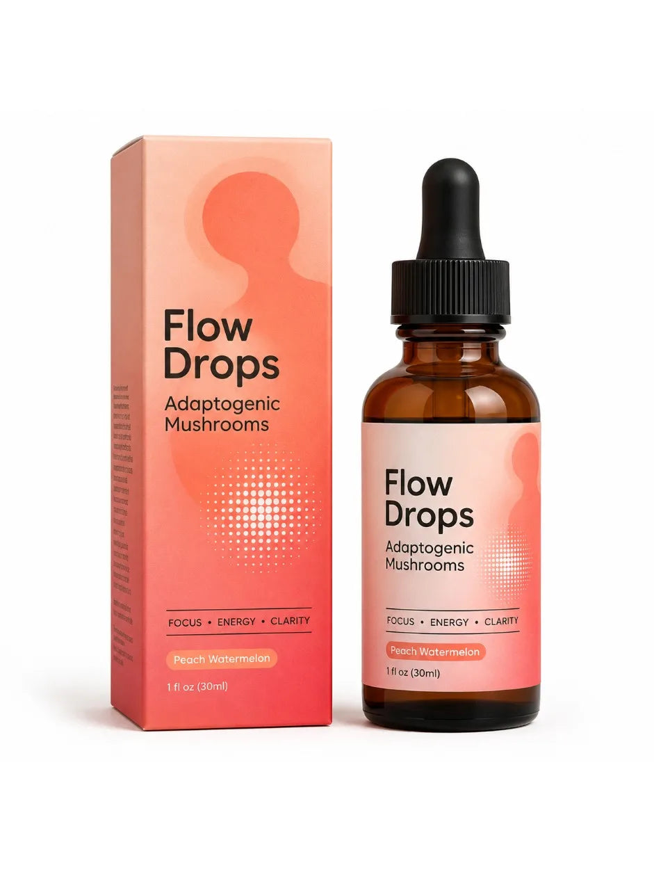 Mushroom Supplement Drops 30ml, Lion's Mane Cordyceps Reishi Chaga Turkey Tail, Energy & Focus Support, Peach Watermelon, Adults