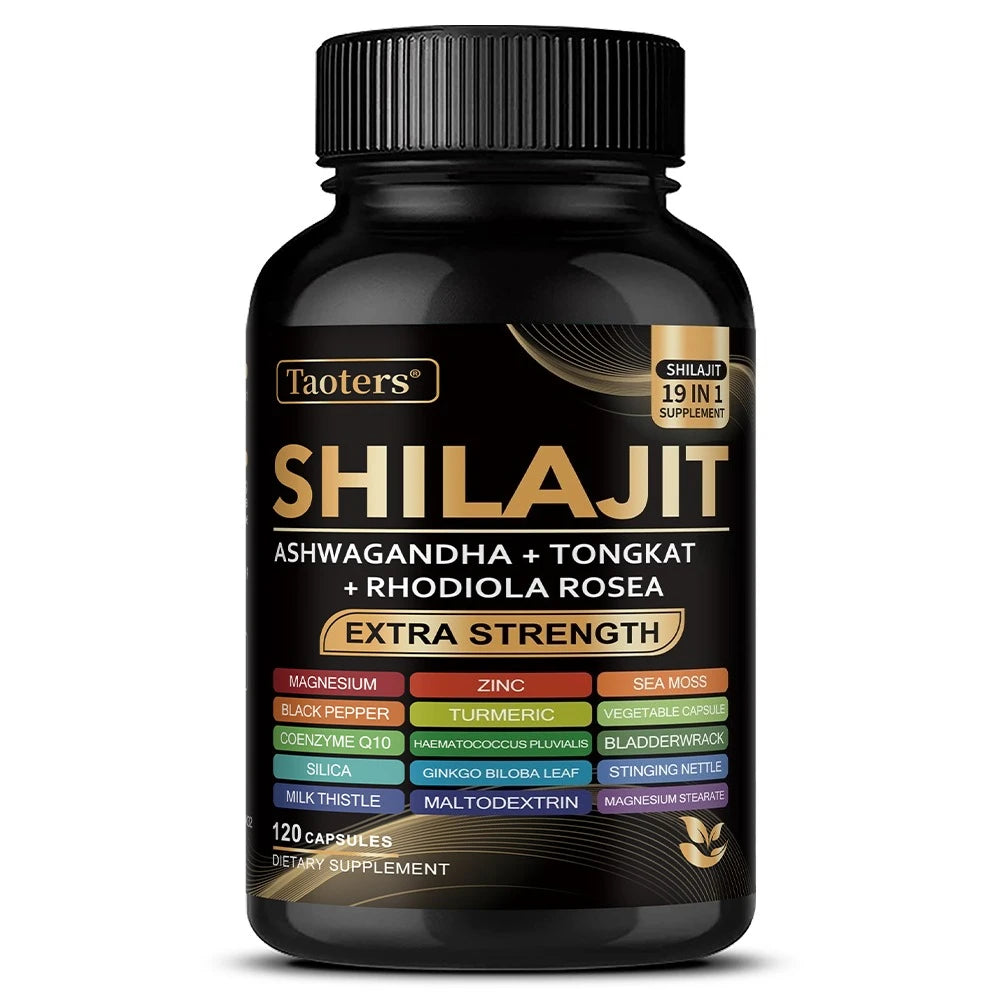 Shilajit Supplement with Sea Moss, Ashwagandha, Magnesium & Zinc - 19 IN 1 Organic Capsules,Plant-Based,Non-GMO