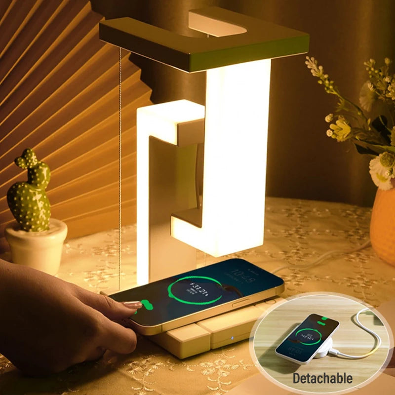 LED Suspended Anti Gravity Night Light With Dimmable Bedroom Bedside And 10W Wireless Charging Desk Light Desktop Decoration