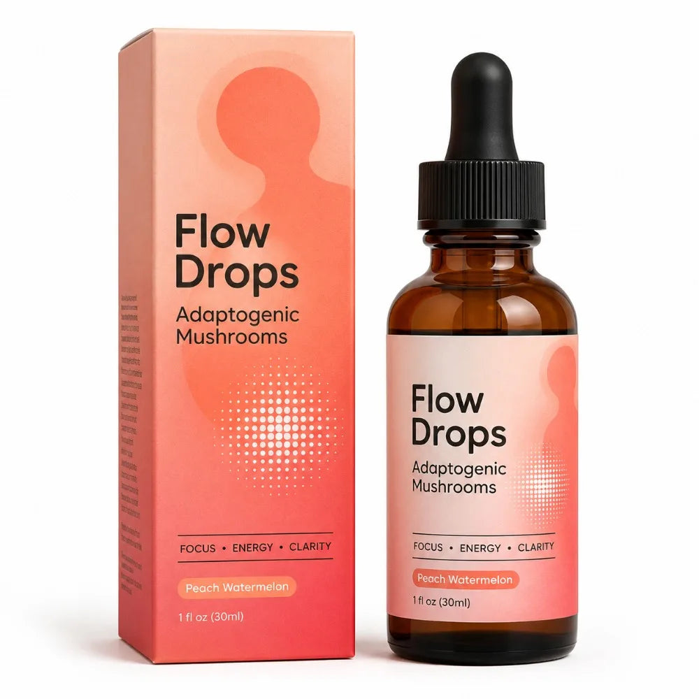 Mushroom Supplement Drops 30ml, Lion's Mane Cordyceps Reishi Chaga Turkey Tail, Energy & Focus Support, Peach Watermelon, Adults