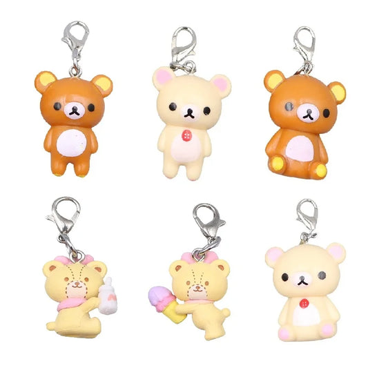 Kawaii Rilakkuma Easy Bear Keyrings Lazybear Doll Keychains Bag Clothing Puller Phone Rope Necklace Accessories Pendants Gift