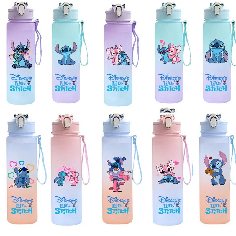 750Ml Disney Lilo Stitch Plastic Gradient Color Straw Water Cup Sport Water Bottle High Value Outdoor Large Capacity Camp Drink